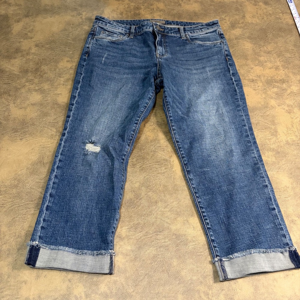 Kut from the Kloth Amy Crop Straight Leg Womens 10 Blue Denim Distressed Jeans